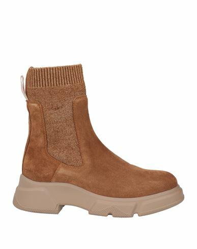 Voile Blanche Woman Ankle boots Camel Leather, Textile fibers Cover