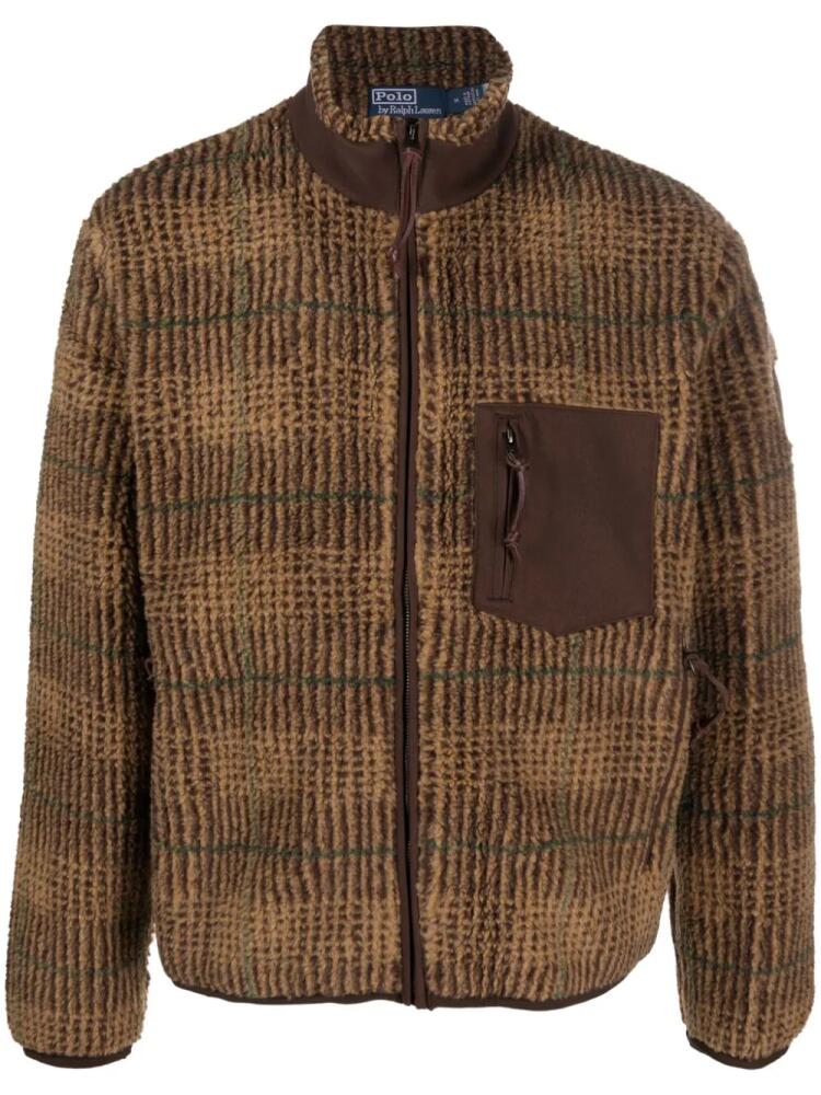 Polo Ralph Lauren plaid-check pattern knitted bomber jacket - Brown Cover