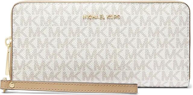 MICHAEL Michael Kors Jet Set Travel Continental (Optic White/Camel) Checkbook Wallet Cover