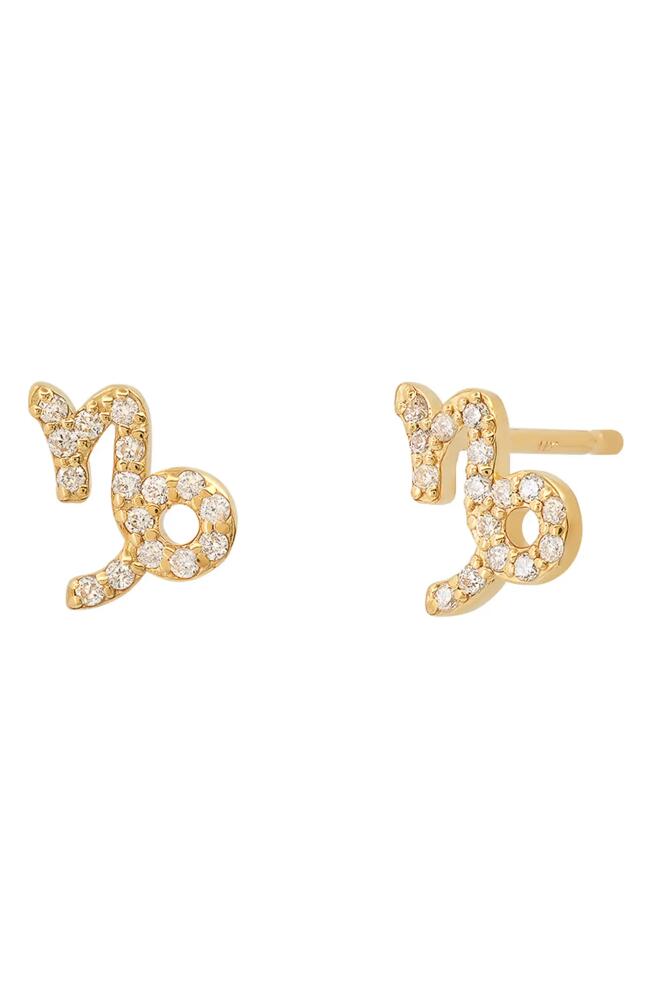 BYCHARI Zodiac Diamond Stud Earrings in 14K Yellow Gold - Capricorn Cover