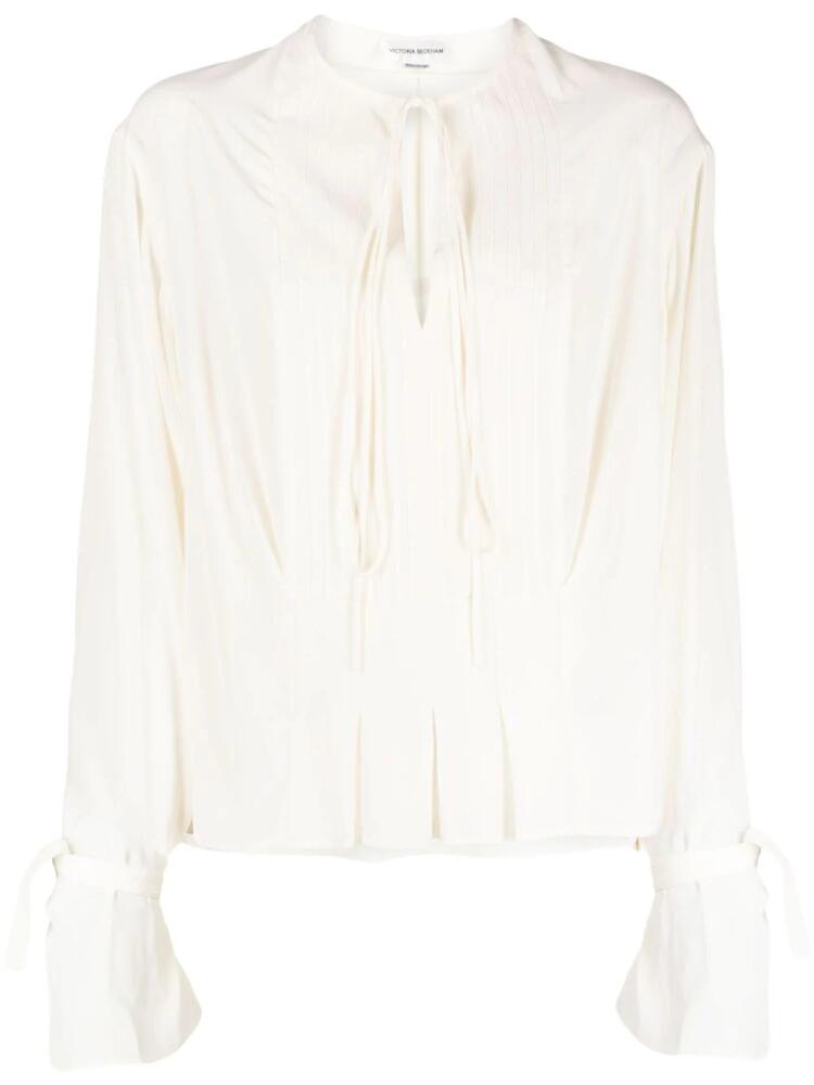 Victoria Beckham tie-fastening pintuck silk blouse - White Cover