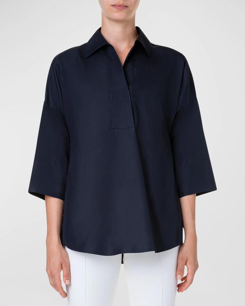 Akris punto Kimono-Sleeve Split-Neck Blouse Cover