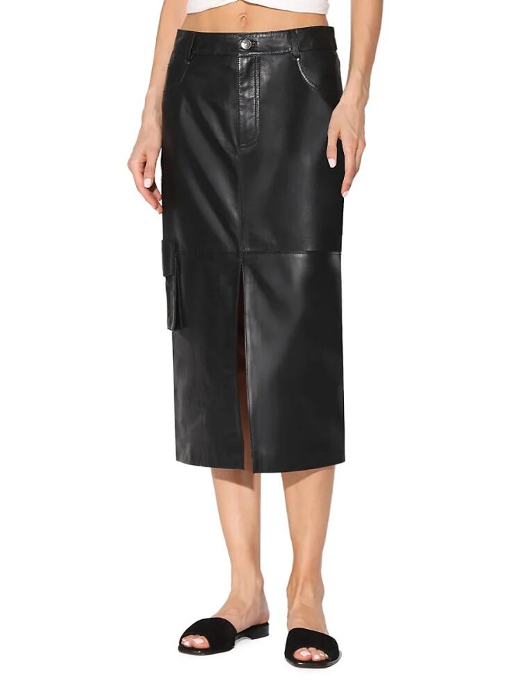 Walter Baker Women's Selene Front Slit Leather Midi Skirt - Black Cover