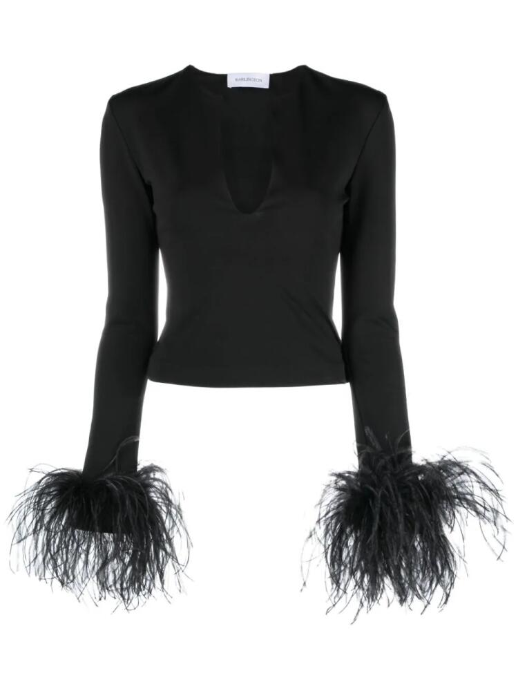 16Arlington plunge-neck feather-trim top - Black Cover