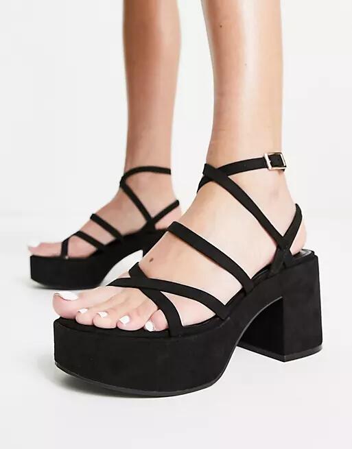 ASOS DESIGN Hoxton chunky mid platforms sandals in black Cover