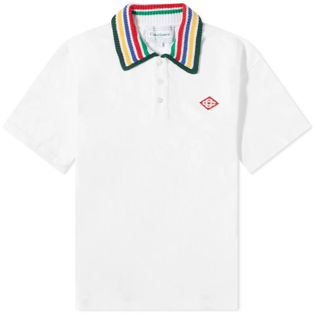 Casablanca Men's Knit Collar Classic Polo Shirt in Bright White/Primary Stripe Cover