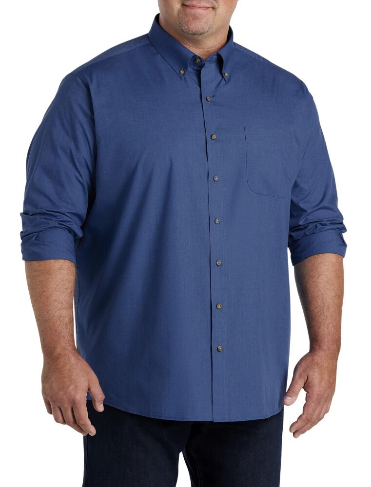 Harbor Bay by DXL Easy-Care Solid Sport Shirt in Blue Depths Heather Cover