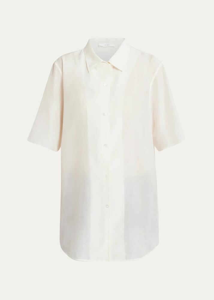 THE ROW Vale Short-Sleeve Cotton Button-Down Shirt Cover