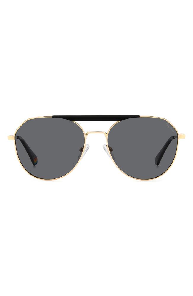 Polaroid 57mm Polarized Aviator Sunglasses in Gold Black/Gray Polarized Cover