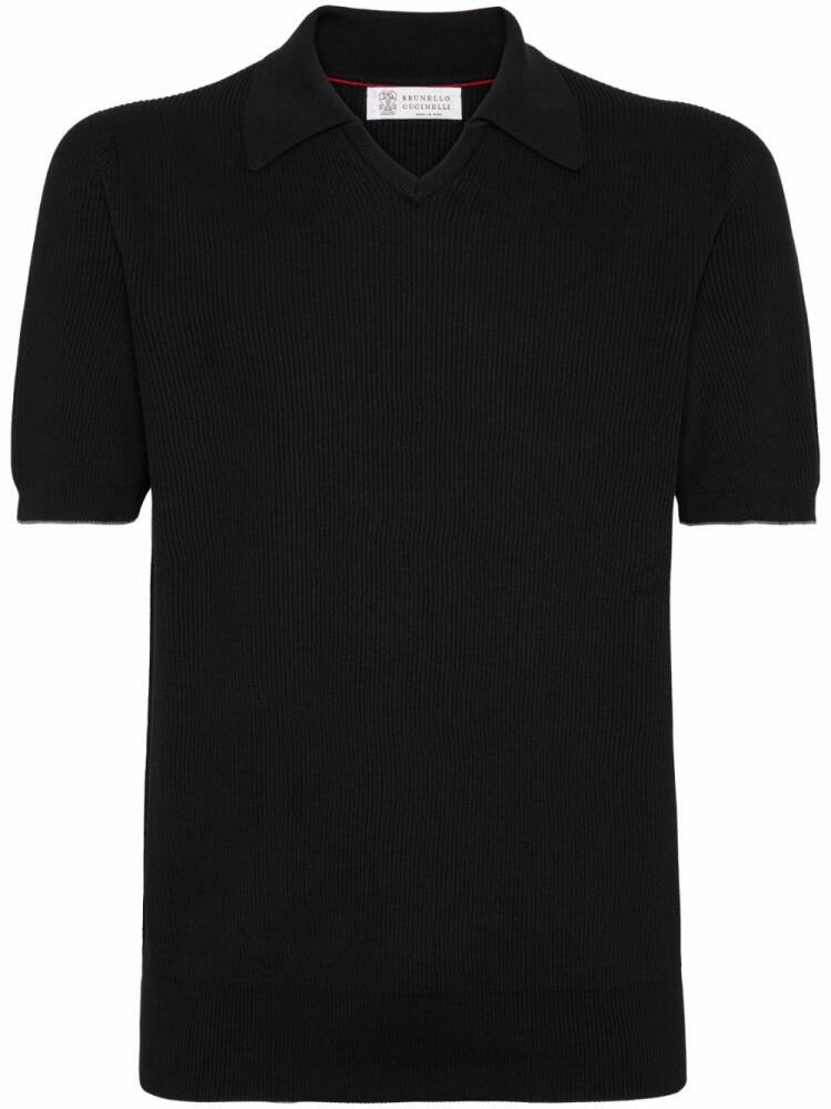 Brunello Cucinelli short-sleeves ribbed polo shirt - Black Cover