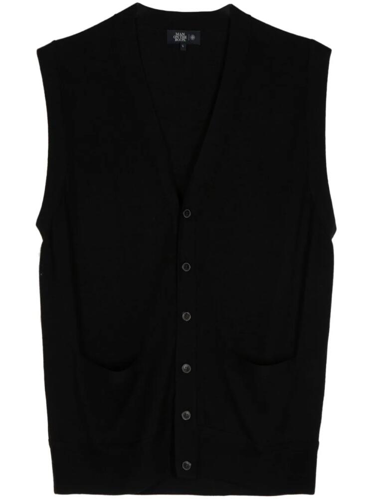 Man On The Boon. V-neck ribbed-knit wool vest - Black Cover