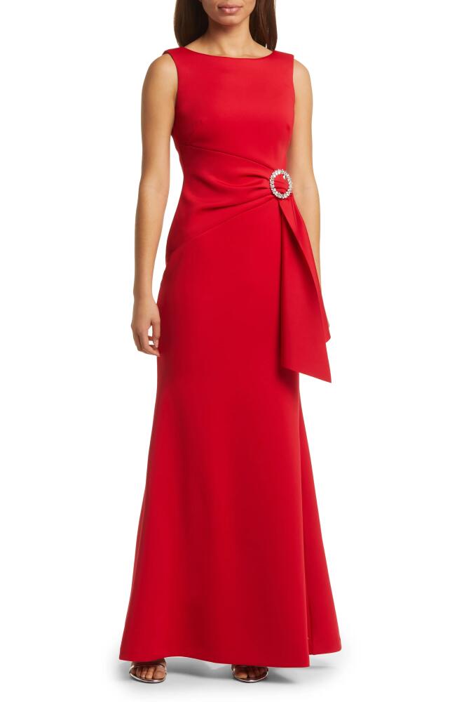 Eliza J Rhinestone Belt Detail Mermaid Gown in Red Cover