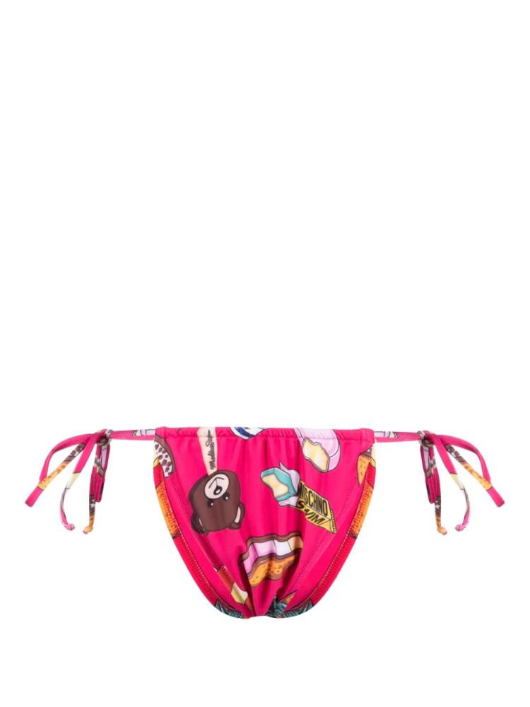 Moschino graphic print side tie bikini bottoms - Pink Cover