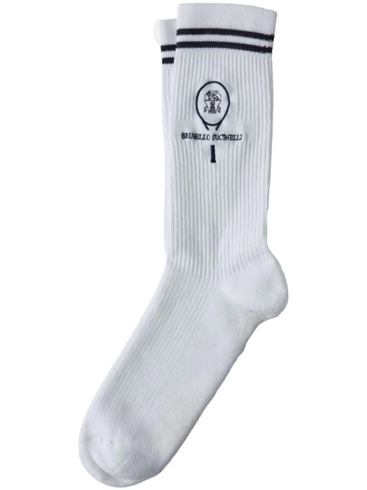 Brunello Cucinelli logo-embroidered socks - White Cover