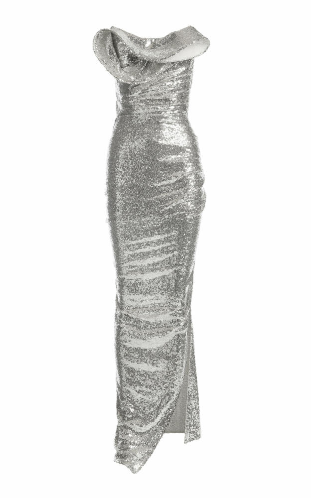 Maticevski - Exhilarate Draped Sequined Mesh Gown - Silver Cover