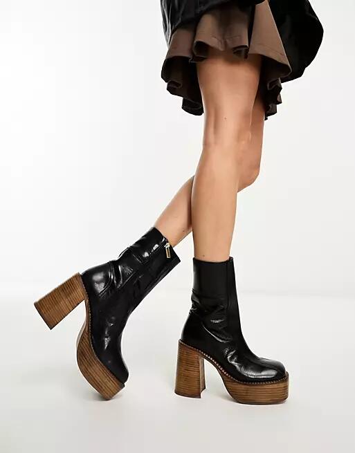 ASOS DESIGN Romeo leather platform boots in black Cover