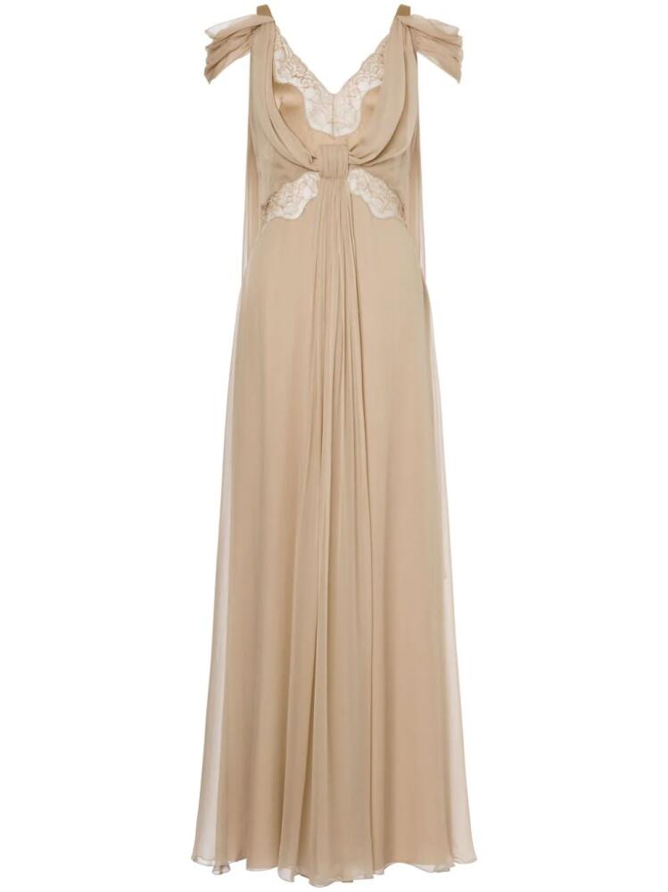 Alberta Ferretti lace-panels draped gown - Neutrals Cover