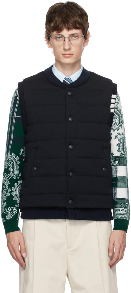 Thom Browne Navy 4-Bar Reversible Vest Cover