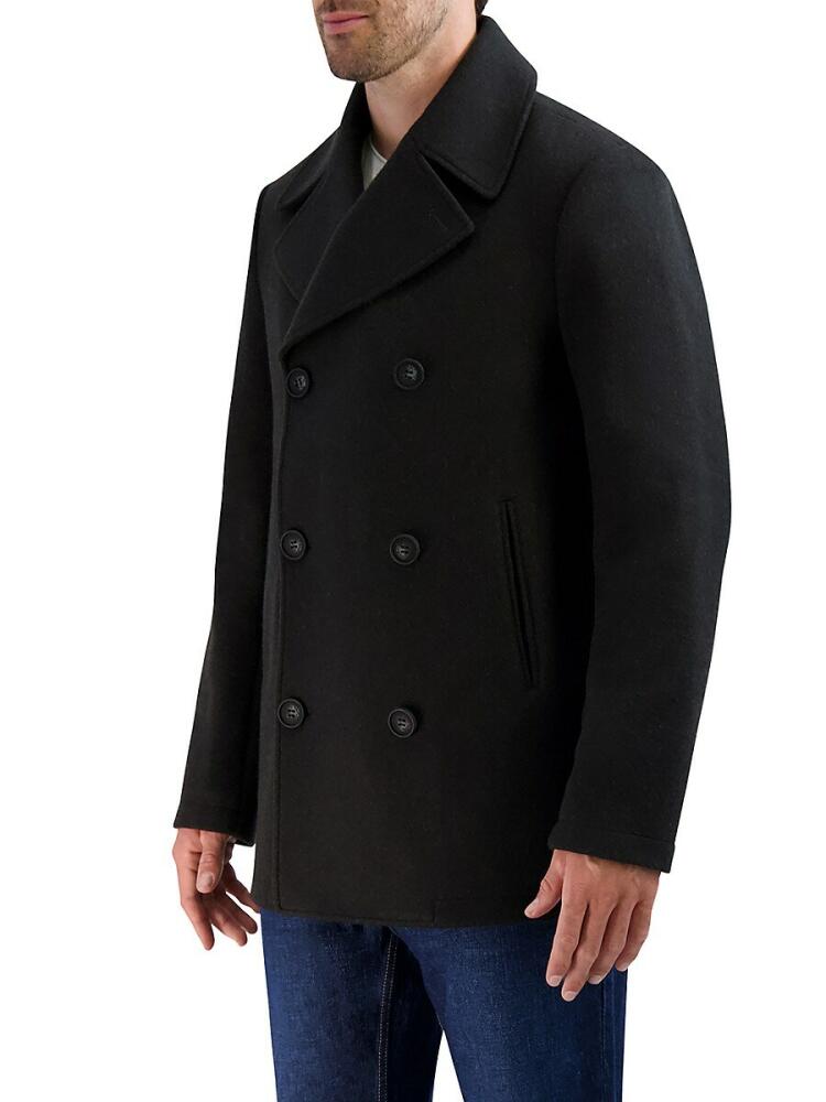 Cole Haan Men's Double Breasted Wool Blend Peacoat - Black Cover