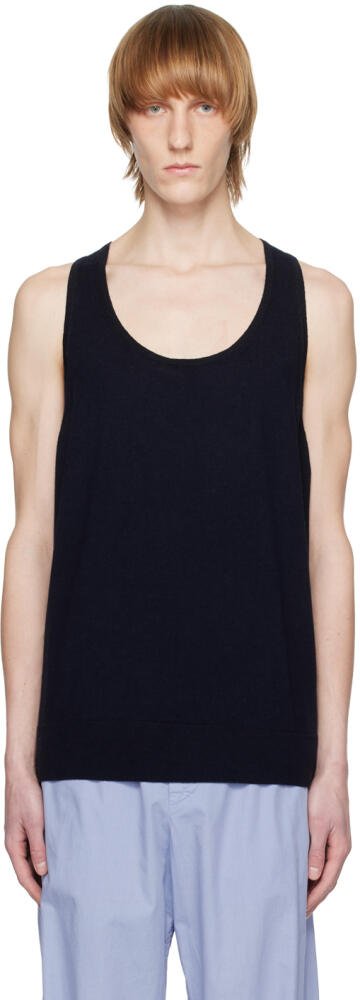 Dries Van Noten Navy Rib Trim Tank Top Cover