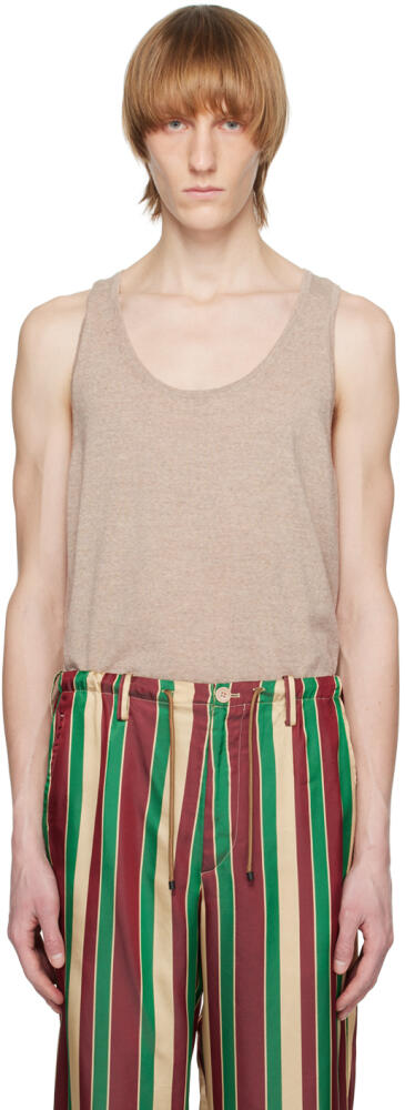 Dries Van Noten Beige Rib Trim Tank Top Cover