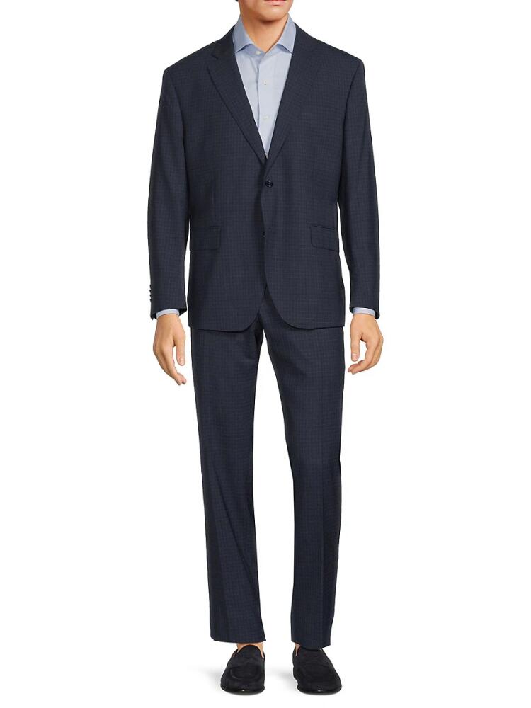 Saks Fifth Avenue Men's Classic Fit Plaid Wool Suit - Navy Cover