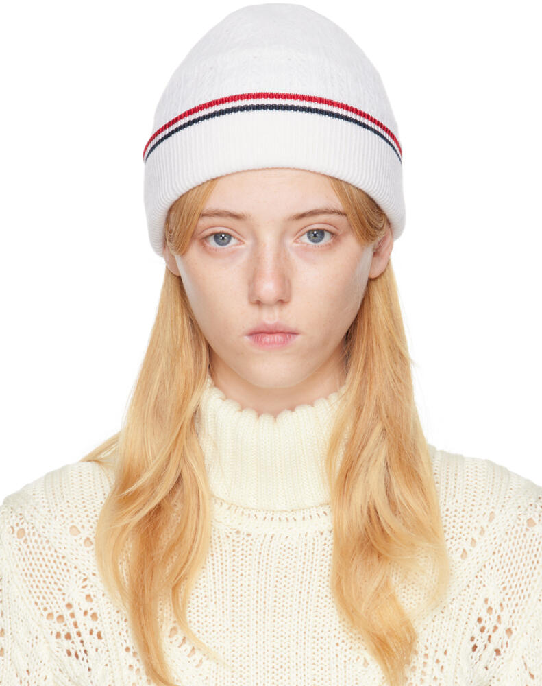 Thom Browne White Pointelle Beanie Cover