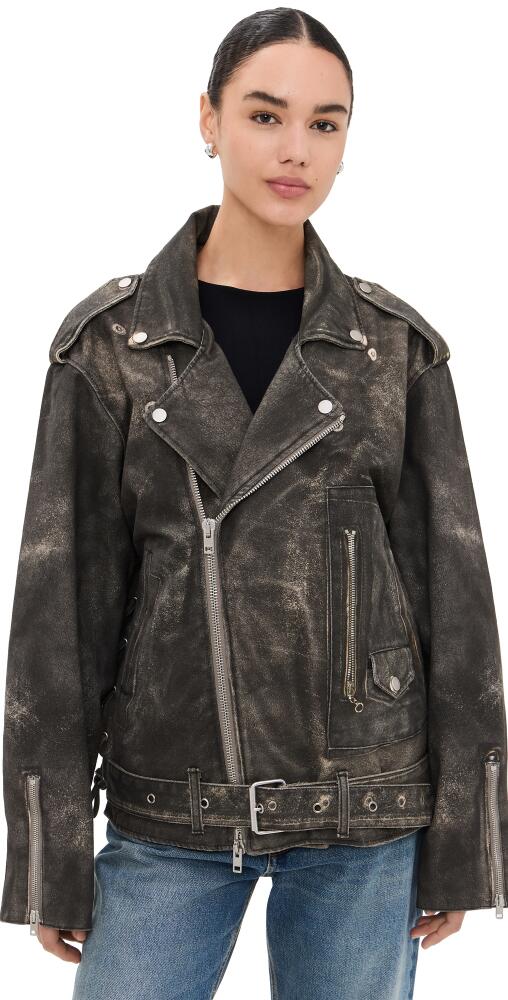 HAIKURE Kay Leather Print Biker Jacket Leather Print Cover