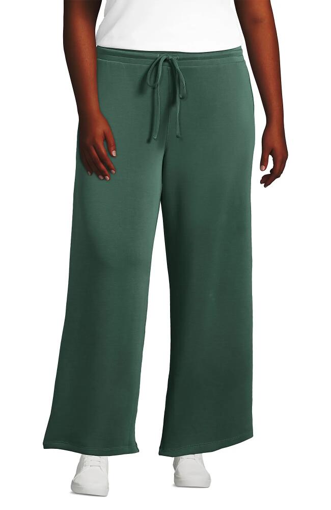 Lands' End Plus Size Cupro Knit Mid Rise Wide Leg Pants in Washed Evergreen Cover