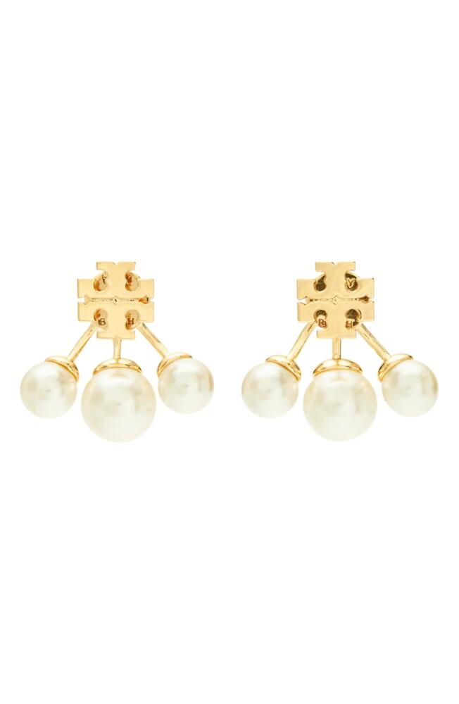 Tory Burch Kira Imitation Pearl Front/Back Earrings in Tory Gold /Cream Cover