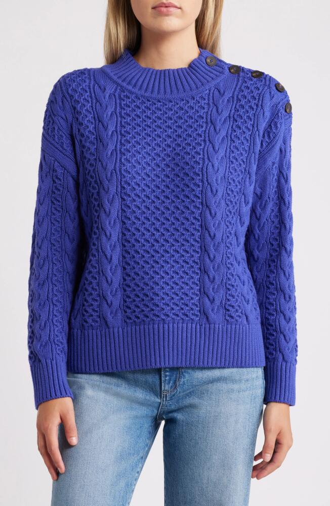 Hatley Cable Stitch Button Shoulder Cotton & Cashmere Sweater in Purple Cover