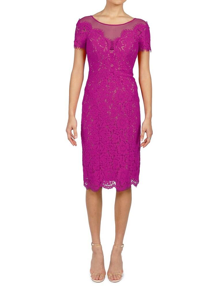 Rene Ruiz Collection Women's Illusion Neckline Lace Dress - Magenta Cover