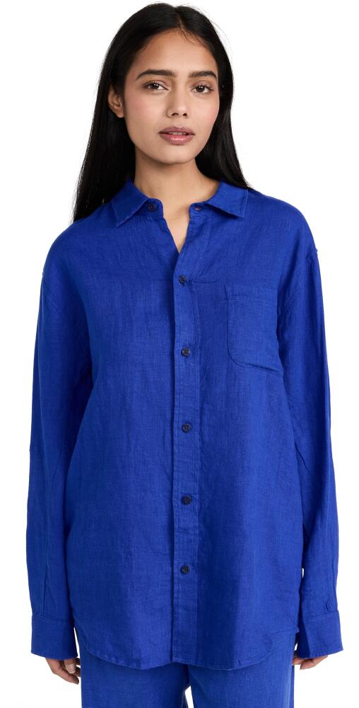 Desmond & Dempsey Lounge Plain Linen Shirt Lazuli Cover