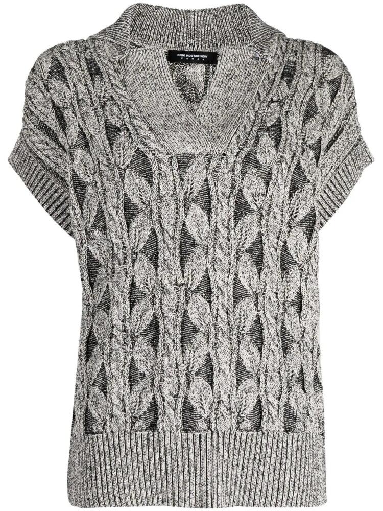 Kiko Kostadinov chunky-knit V-neck top - Silver Cover