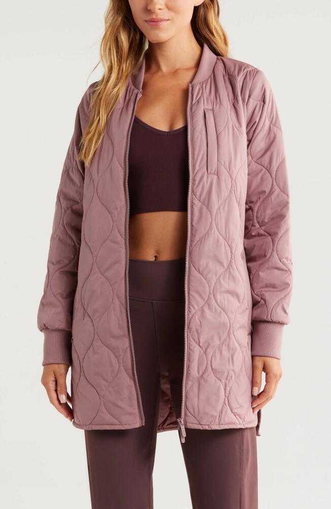 Zella Longline Onion Quilted Bomber Jacket in Purple Moon Cover