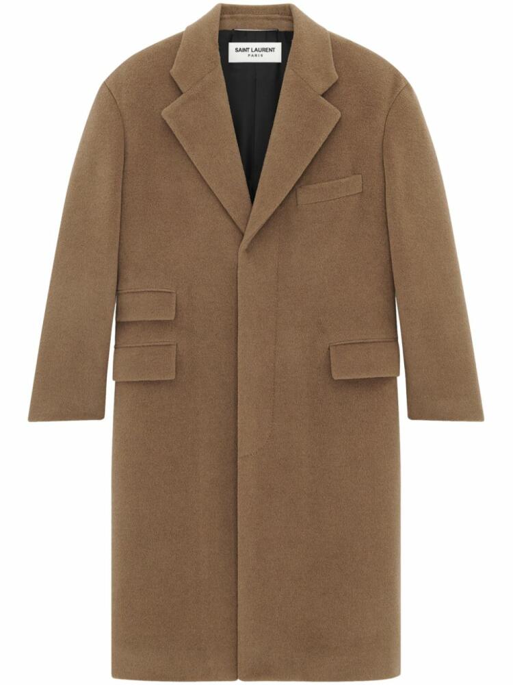 Saint Laurent single-breasted wool long coat - Brown Cover