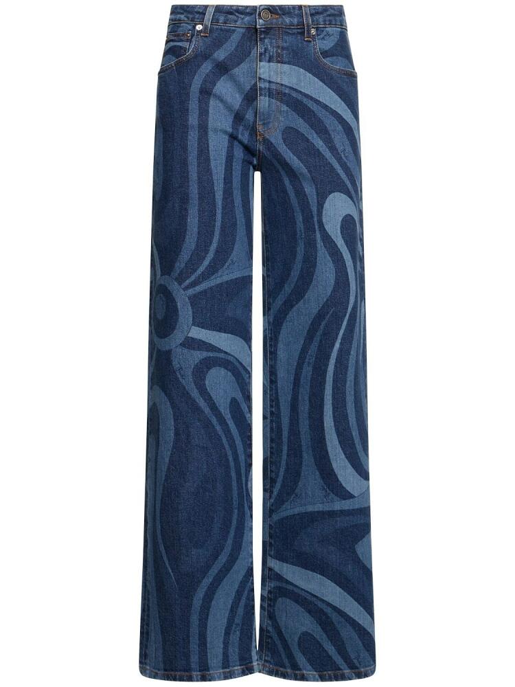 PUCCI Printed Denim Mid Rise Wide Jeans Cover