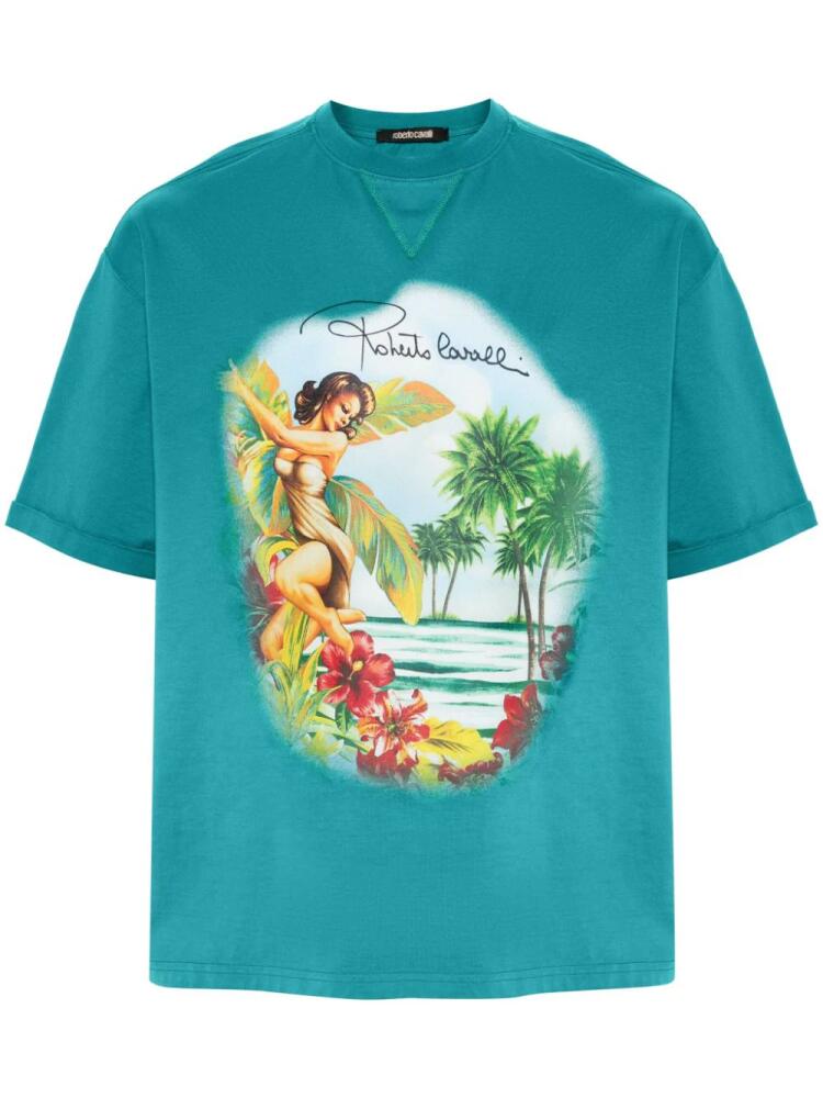 Roberto Cavalli hawaii-print cotton T-shirt - Blue Cover