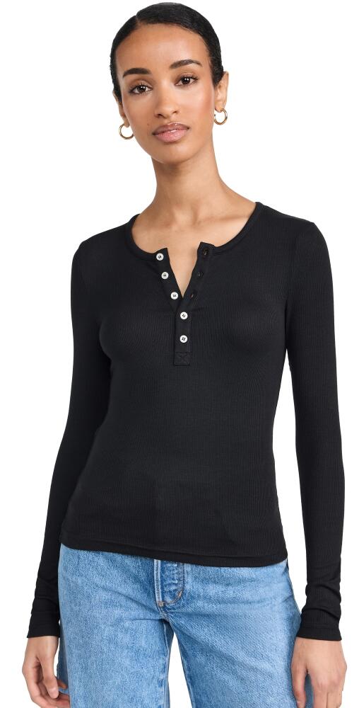 Favorite Daughter The Henley Ribbed Long Sleeve Tee Black Cover