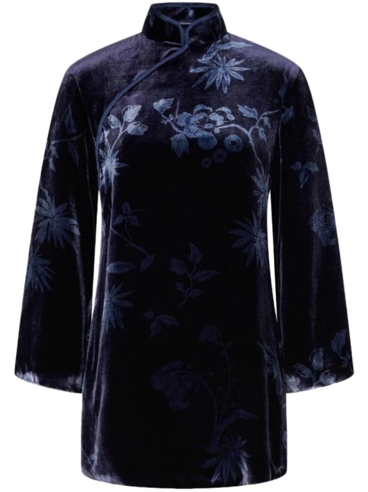 Shanghai Tang floral-print velvet blouse - Blue Cover