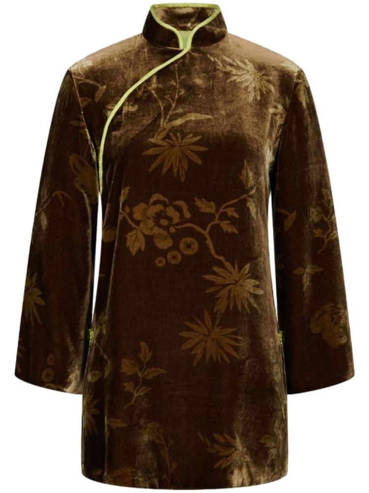 Shanghai Tang floral-print velvet blouse - Brown Cover