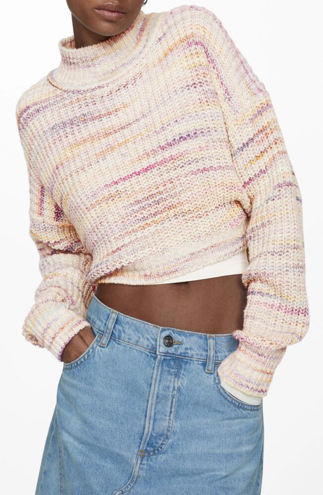 MANGO Space Dye Mock Neck Crop Sweater in Light Beige Cover