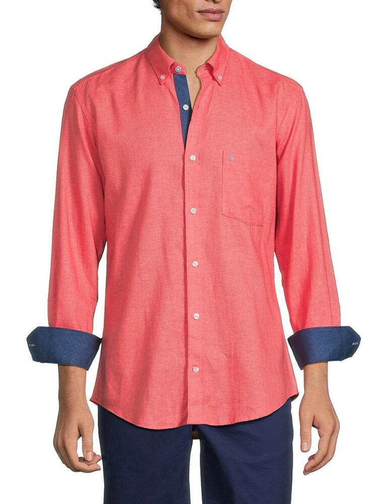 TailorByrd Men's Linen Blend Contrast Sport Shirt - Coral Cover