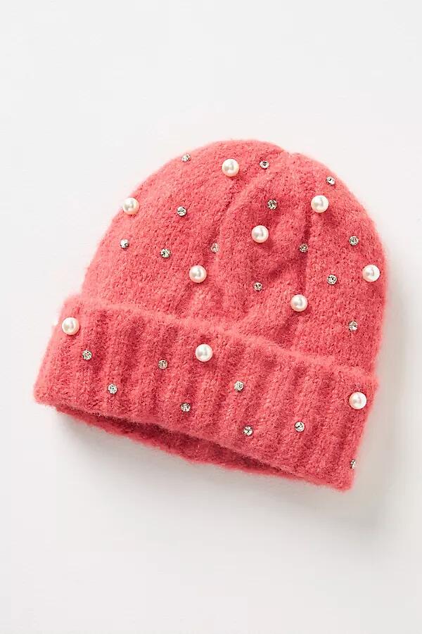 Maeve Embellished Pearl Brushed Beanie Cover