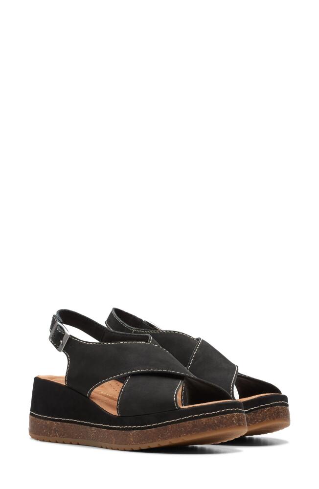 Clarks(r) Kassanda Step Wedge Sandal in Black Nubuck Cover