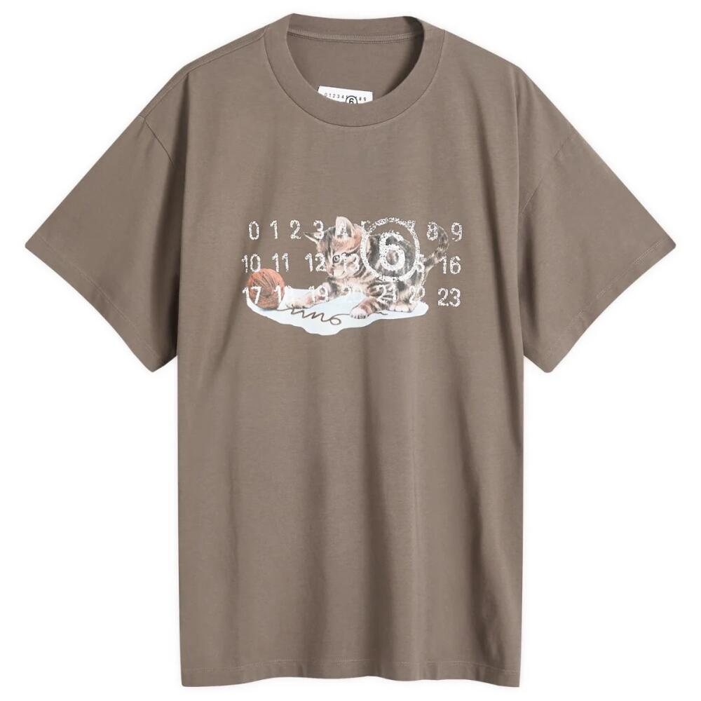 MM6 Maison Margiela Men's Kitten Number Logo T-Shirt in Brown Cover