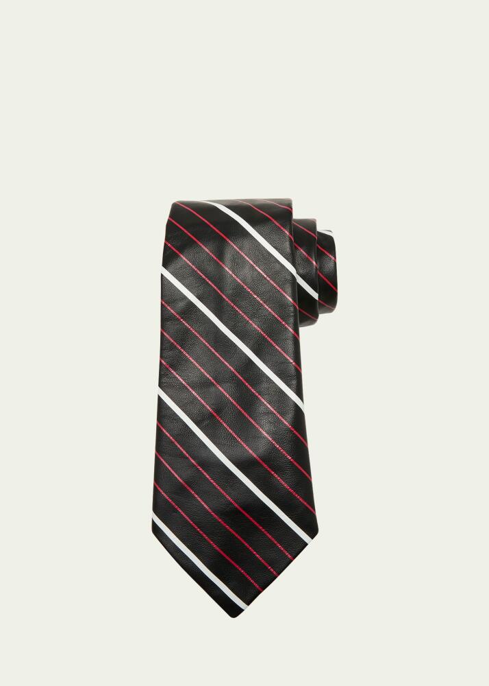 Bottega Veneta Men's Striped Leather Tie Cover