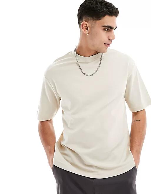 Selected Homme oversized boxy T-shirt in beige-Neutral Cover