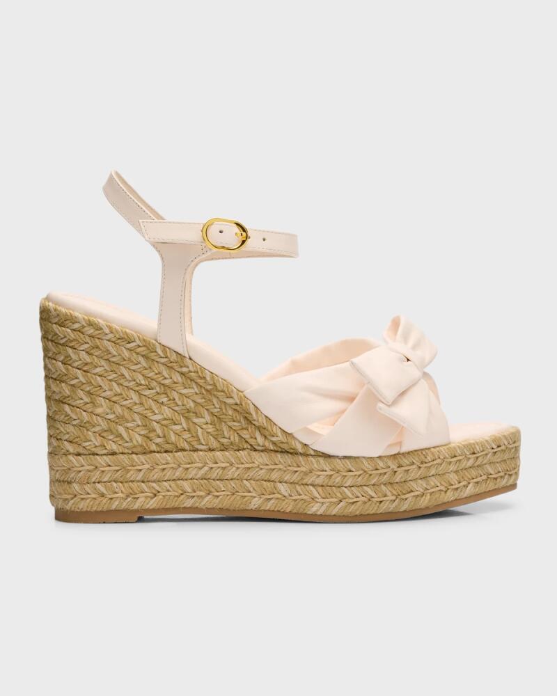 Stuart Weitzman Sofia Leather Bow Wedge Espadrille Sandals Cover