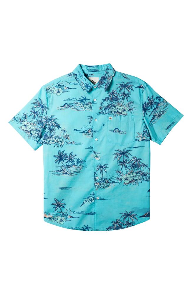 Quiksilver Apero Floral Short Sleeve Button-Up Shirt in Capri Pacific Tribe Cover